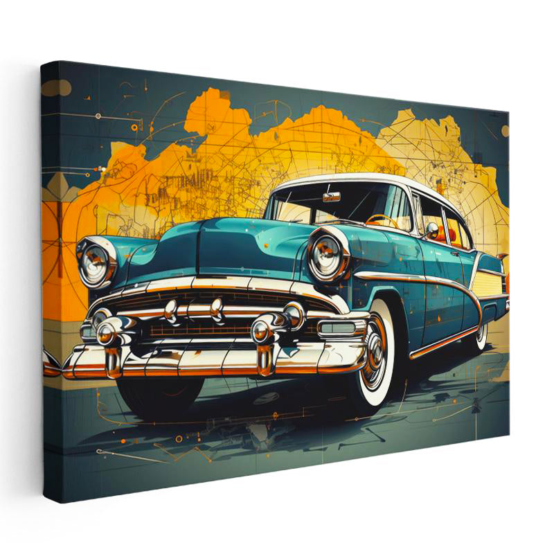 Yatay Kanvas Tablo Klasik Sedan Harita Tasarım Klasik Araba Tablosu Ev Ofis Duvar Dekoru