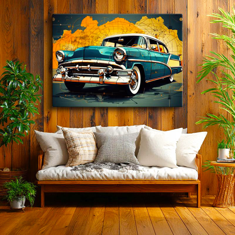 Yatay Kanvas Tablo Klasik Sedan Harita Tasarım Klasik Araba Tablosu Ev Ofis Duvar Dekoru