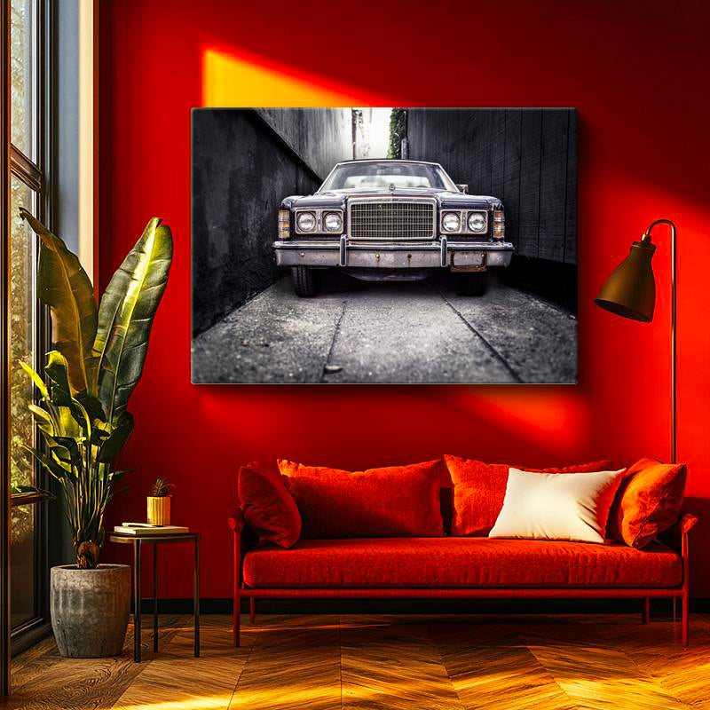 Yatay Kanvas Tablo Klasik Ford Izgara Detayı Sokak Araba Tablosu Ev Ofis Duvar Dekoru