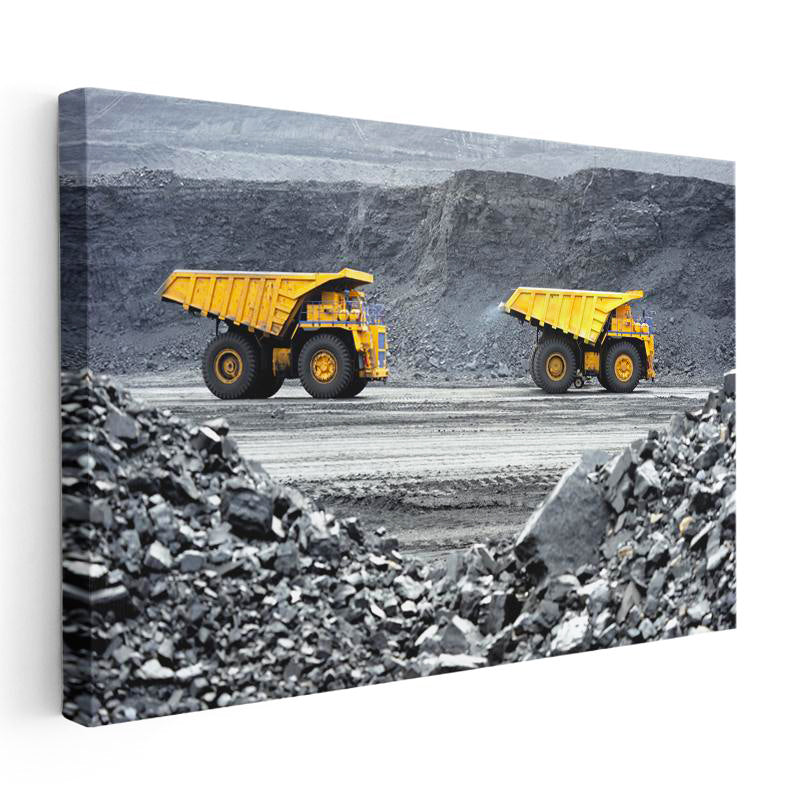 Yatay Kanvas Tablo Maden Ocağı Dev Kamyonlar İş Makinesi Tablosu Ev Ofis Duvar Dekoru