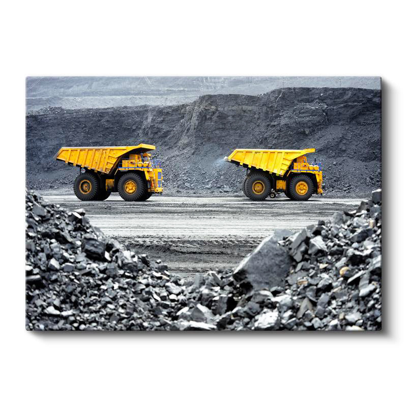 Yatay Kanvas Tablo Maden Ocağı Dev Kamyonlar İş Makinesi Tablosu Ev Ofis Duvar Dekoru