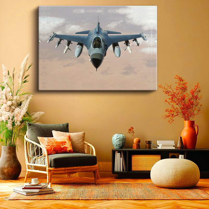Yatay Kanvas Tablo Tam Cepheden Savaş Uçağı Askeri Jet Tablosu Ev Ofis Duvar Dekoru