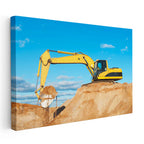Yatay Kanvas Tablo Toprak Yükleyen Sarı Ekskavatör İş Makinesi Tablosu Ev Ofis Duvar Dekoru