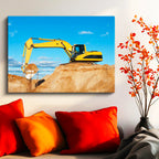 Yatay Kanvas Tablo Toprak Yükleyen Sarı Ekskavatör İş Makinesi Tablosu Ev Ofis Duvar Dekoru