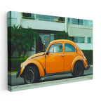 Yatay Kanvas Tablo Şehir Sokaklarında Turuncu Vosvos Araba Tablosu Ev Ofis Duvar Dekoru