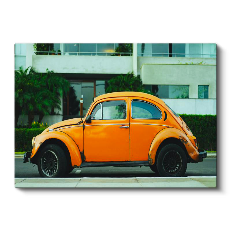 Yatay Kanvas Tablo Şehir Sokaklarında Turuncu Vosvos Araba Tablosu Ev Ofis Duvar Dekoru