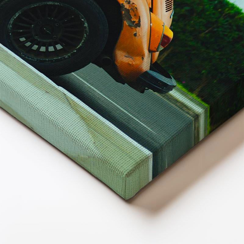 Yatay Kanvas Tablo Şehir Sokaklarında Turuncu Vosvos Araba Tablosu Ev Ofis Duvar Dekoru