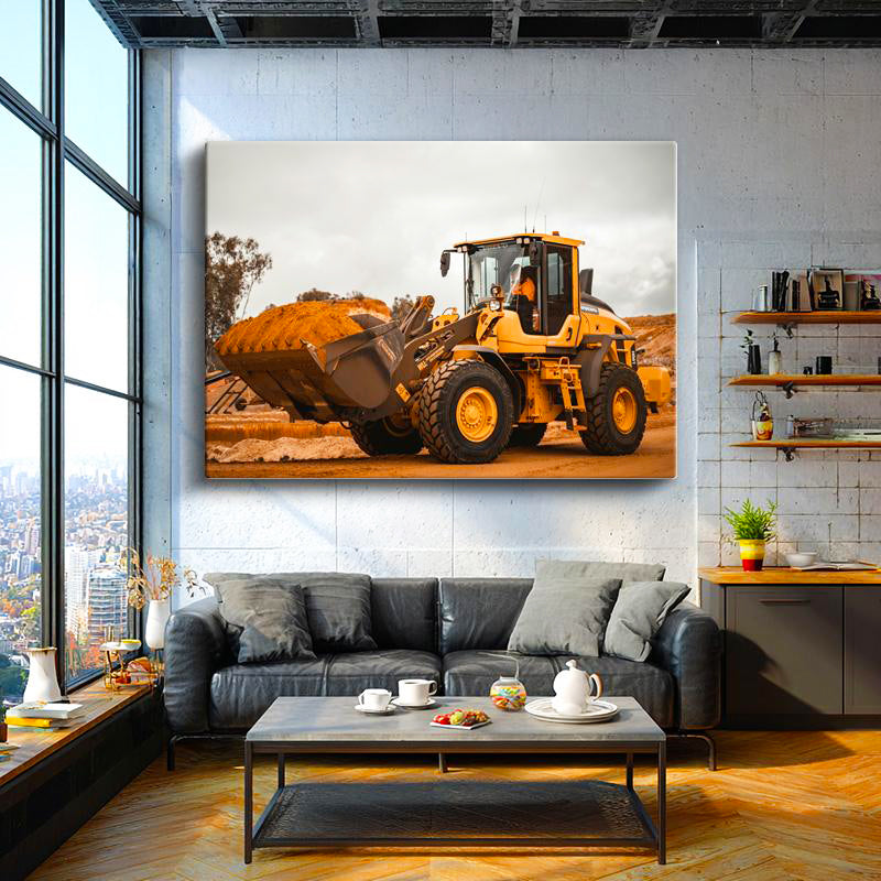 Yatay Kanvas Tablo Volvo Lastikli Yükleyici Çalışma Sahası İş Makinesi Tablosu Ev Ofis Duvar Dekoru