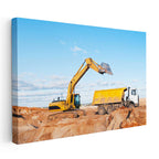 Yatay Kanvas Tablo Ekskavatör Ve Kamyon Hafriyat Yükleme Anı İş Makinesi Tablosu Ev Ofis Dekoru