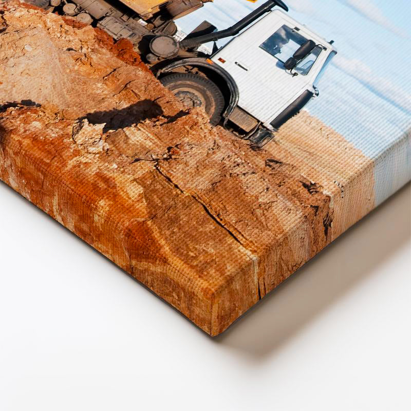 Yatay Kanvas Tablo Ekskavatör Ve Kamyon Hafriyat Yükleme Anı İş Makinesi Tablosu Ev Ofis Dekoru