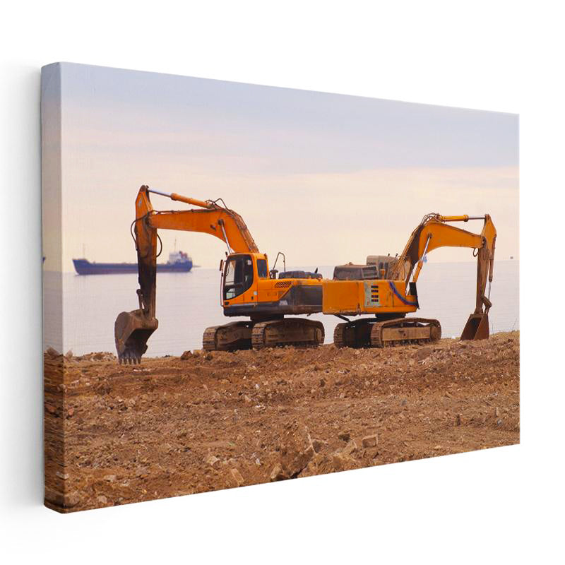 Yatay Kanvas Tablo Paletli Ekskavatör Çift Bom Yapısı İş Makinesi Tablosu Ev Ofis Duvar Dekoru