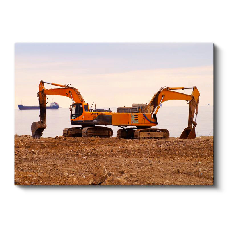 Yatay Kanvas Tablo Paletli Ekskavatör Çift Bom Yapısı İş Makinesi Tablosu Ev Ofis Duvar Dekoru