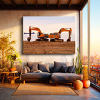 Yatay Kanvas Tablo Paletli Ekskavatör Çift Bom Yapısı İş Makinesi Tablosu Ev Ofis Duvar Dekoru