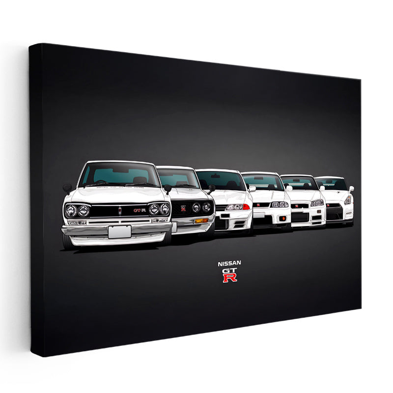 Yatay Kanvas Tablo Nissan GT-R Tüm Nesiller Serisi Nissan GT-R Tablosu Ev Ofis Duvar Dekoru