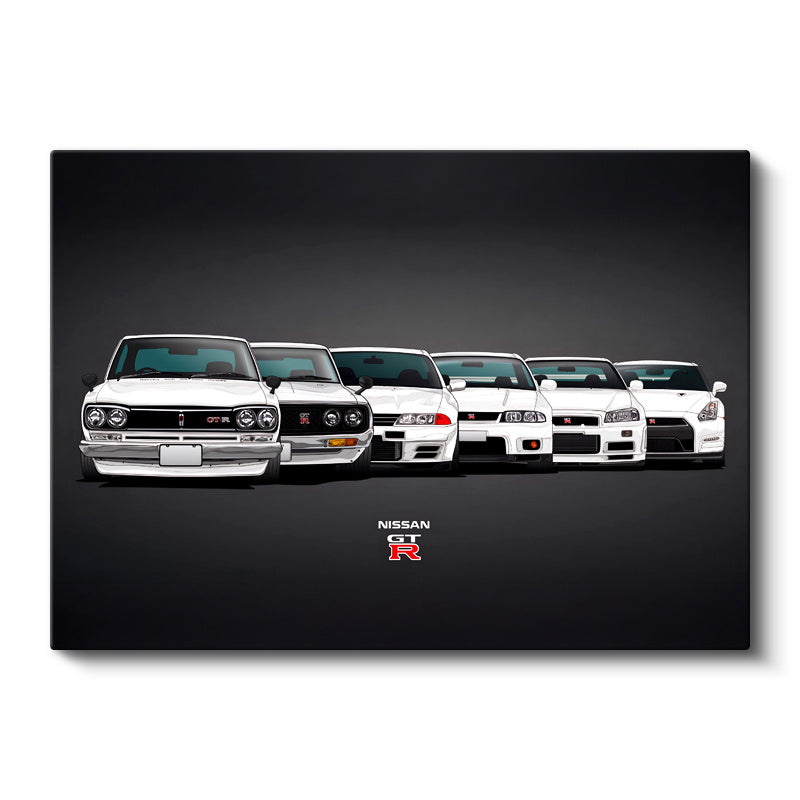 Yatay Kanvas Tablo Nissan GT-R Tüm Nesiller Serisi Nissan GT-R Tablosu Ev Ofis Duvar Dekoru