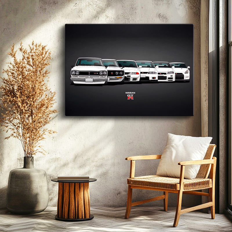 Yatay Kanvas Tablo Nissan GT-R Tüm Nesiller Serisi Nissan GT-R Tablosu Ev Ofis Duvar Dekoru