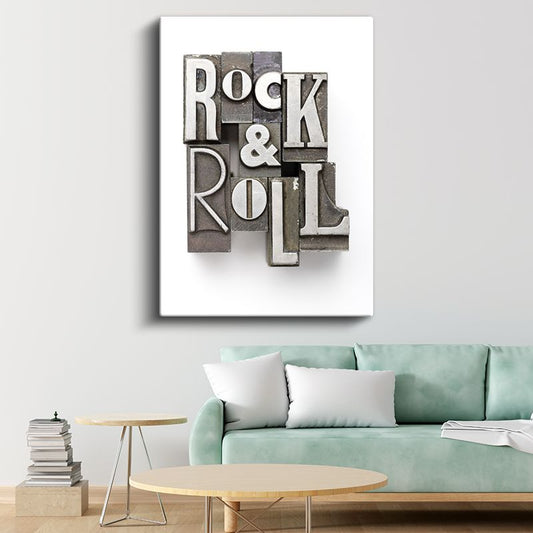 Rock & Roll - Vintage Metal Baskı Tipografi Kanvas Tablo