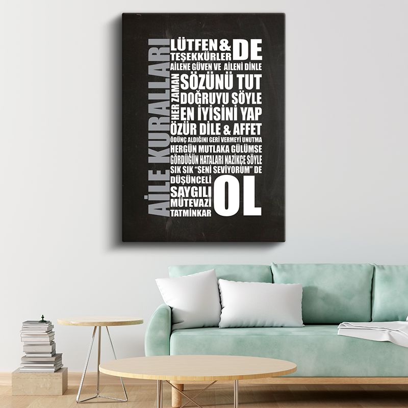 Aile Kuralları - Yaşam Değerleri Hatırlatması Kanvas Tablo