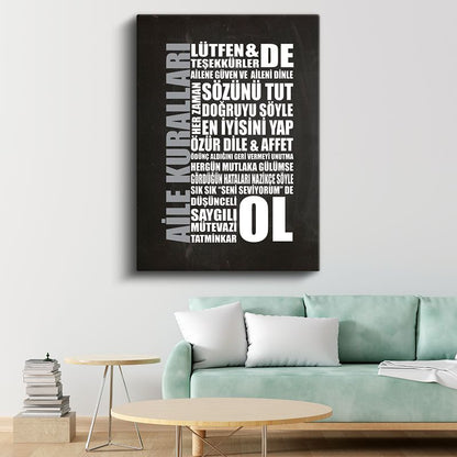 Aile Kuralları - Yaşam Değerleri Hatırlatması Kanvas Tablo