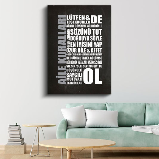 Aile Kuralları - Yaşam Değerleri Hatırlatması Kanvas Tablo