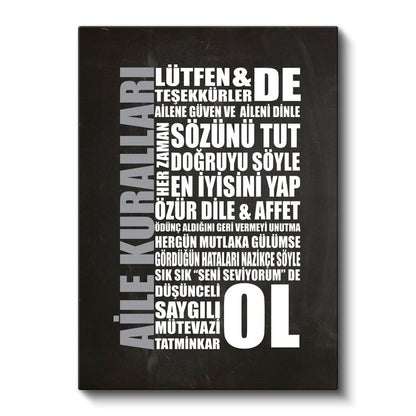 Aile Kuralları - Yaşam Değerleri Hatırlatması Kanvas Tablo
