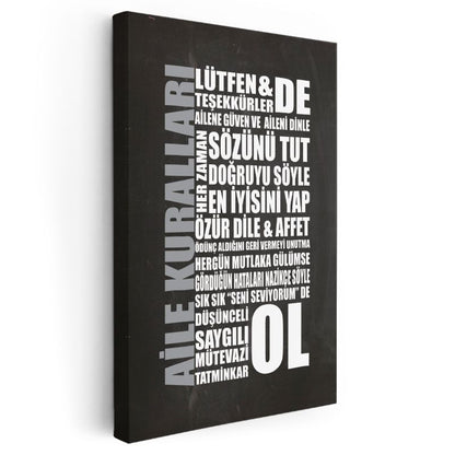 Aile Kuralları - Yaşam Değerleri Hatırlatması Kanvas Tablo
