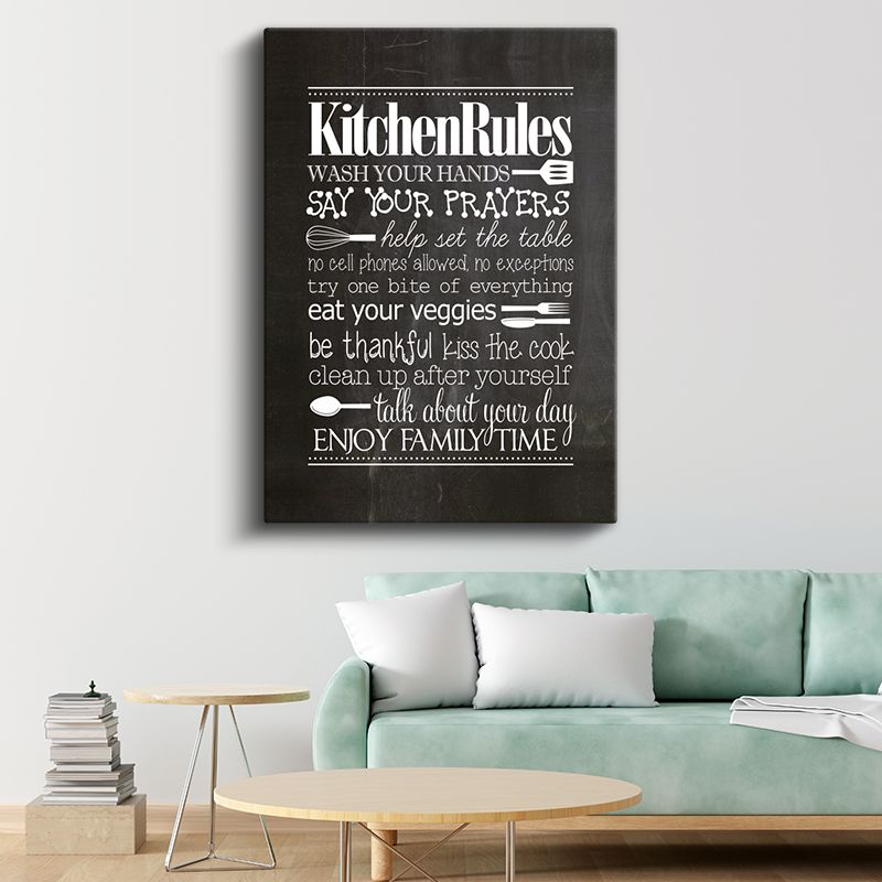 Kitchen Rules - Mutfak Kuralları İngilizce Tipografi Kanvas Tablo