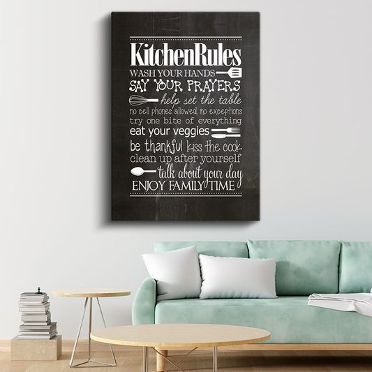 Kitchen Rules - Mutfak Kuralları İngilizce Tipografi Kanvas Tablo