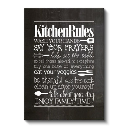Kitchen Rules - Mutfak Kuralları İngilizce Tipografi Kanvas Tablo
