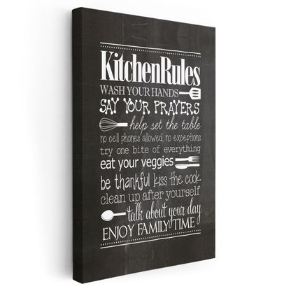 Kitchen Rules - Mutfak Kuralları İngilizce Tipografi Kanvas Tablo