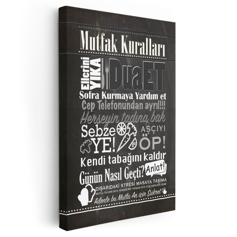 Mutfak Kuralları - Türkçe Ev Dekorasyon Yazısı Kanvas Tablo