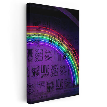 Love Wins - Neon Gökkuşağı Tipografi Kanvas Tablo