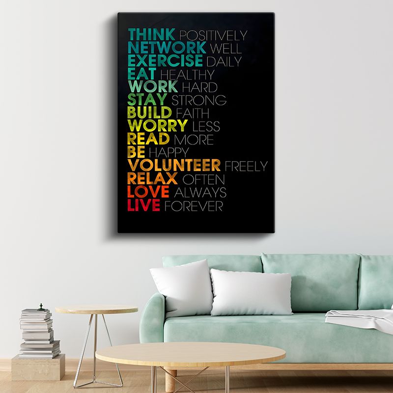 Yaşam İlkeleri - Renkli Gradient Motivasyon Sözleri Kanvas Tablo