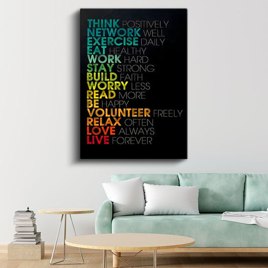 Yaşam İlkeleri - Renkli Gradient Motivasyon Sözleri Kanvas Tablo