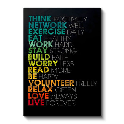 Yaşam İlkeleri - Renkli Gradient Motivasyon Sözleri Kanvas Tablo