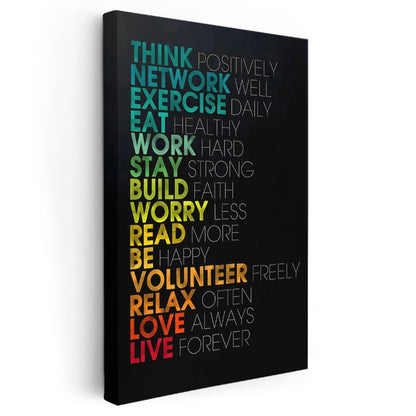 Yaşam İlkeleri - Renkli Gradient Motivasyon Sözleri Kanvas Tablo