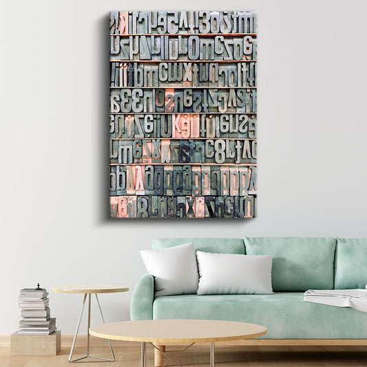 Vintage Matbaa Harfleri - Retro Tipografi Koleksiyonu Kanvas Tablo