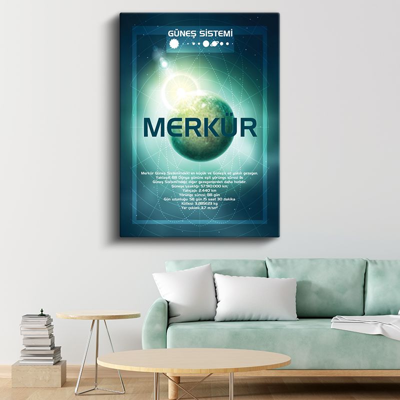 Merkür - Güneş Sistemi Bilgi Tablosu Kanvas Tablo