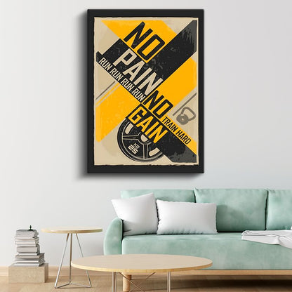 No Pain No Gain - Retro Spor Motivasyon Kanvas Tablo