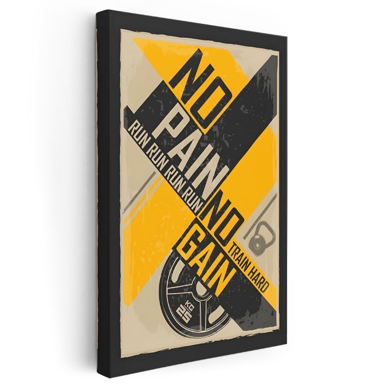 No Pain No Gain - Retro Spor Motivasyon Kanvas Tablo