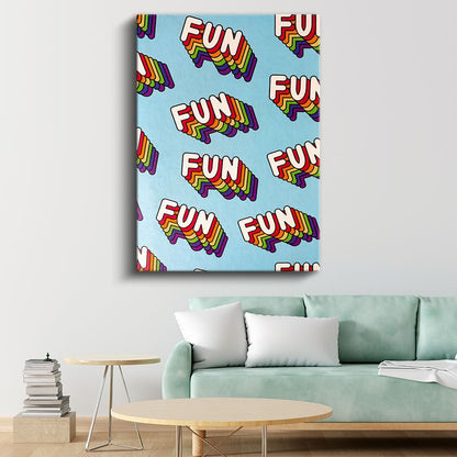 Fun - Renkli Retro Tipografi Deseni Kanvas Tablo