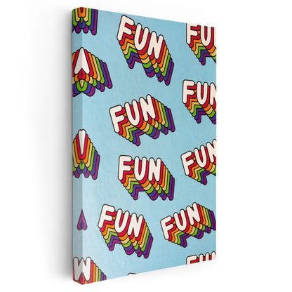 Fun - Renkli Retro Tipografi Deseni Kanvas Tablo