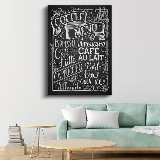 Coffee Menu - Kara Tahta Kafe Menüsü Kanvas Tablo