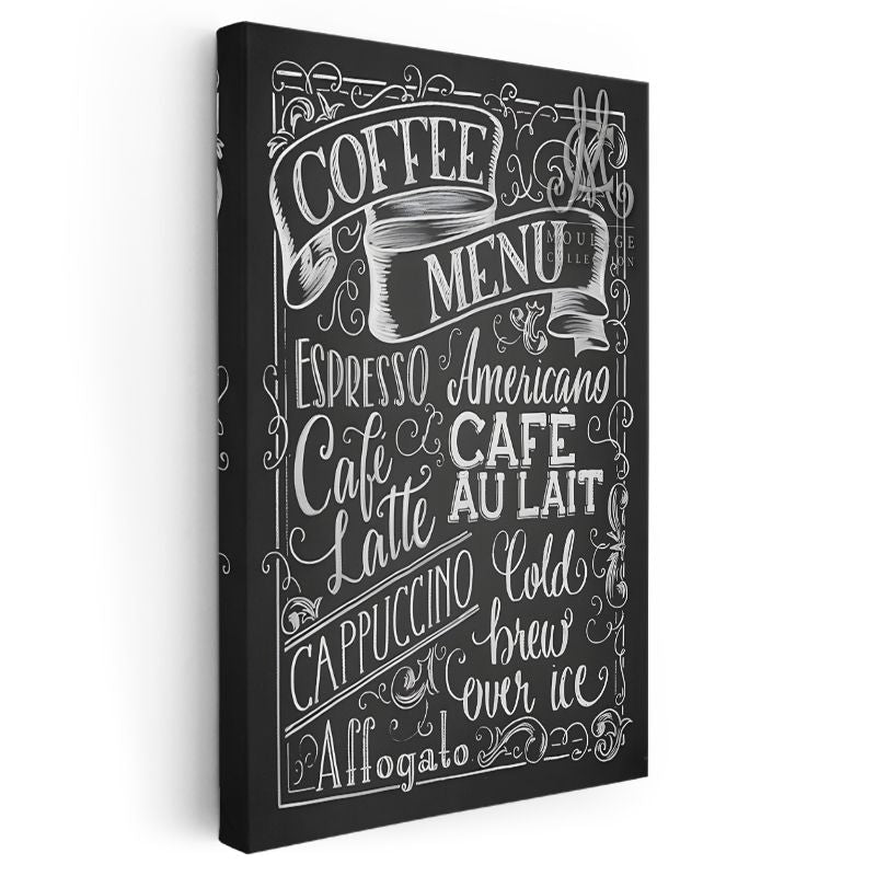 Coffee Menu - Kara Tahta Kafe Menüsü Kanvas Tablo