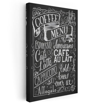 Coffee Menu - Kara Tahta Kafe Menüsü Kanvas Tablo