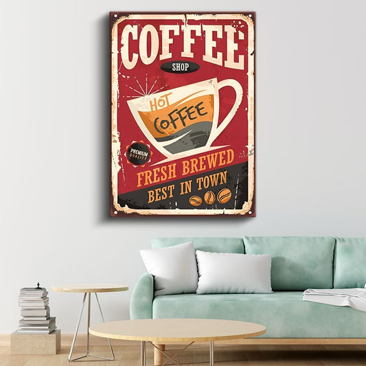 Coffee Shop - Vintage Kahve Reklamı Kanvas Tablo