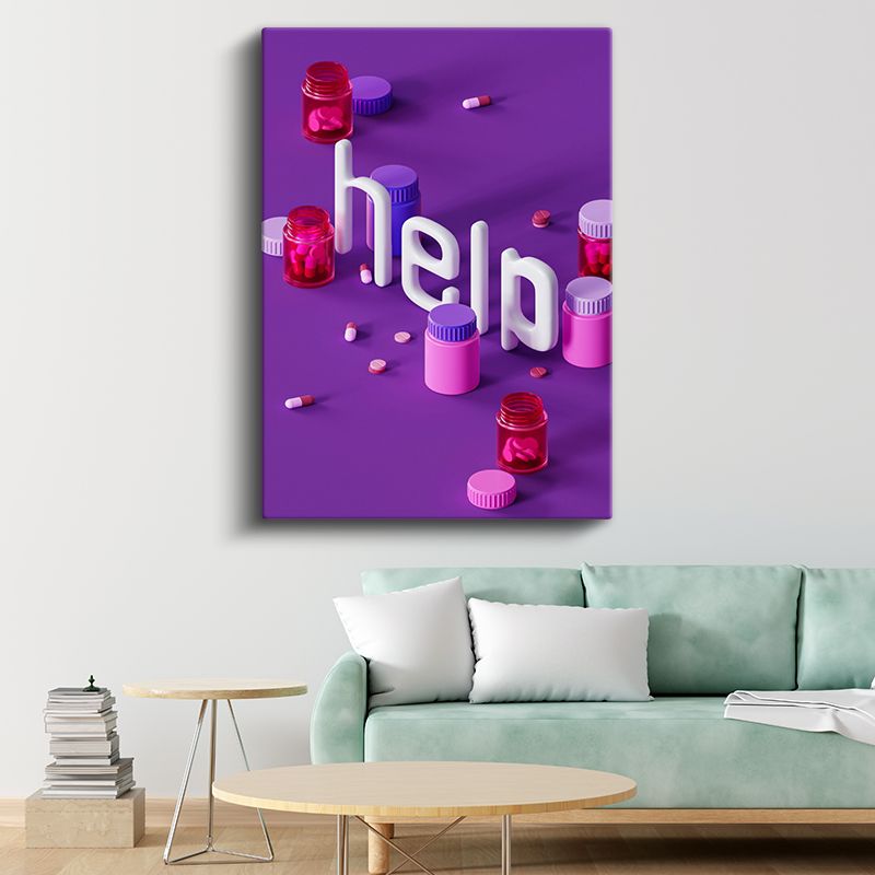 Help - 3D Tipografi İlaç Konsepti Kanvas Tablo