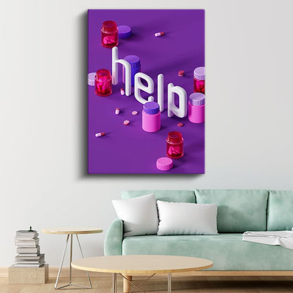 Help - 3D Tipografi İlaç Konsepti Kanvas Tablo