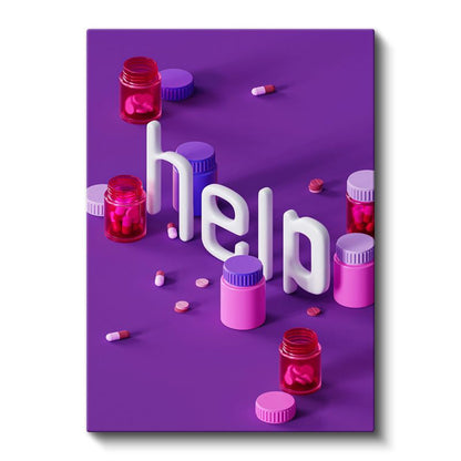 Help - 3D Tipografi İlaç Konsepti Kanvas Tablo