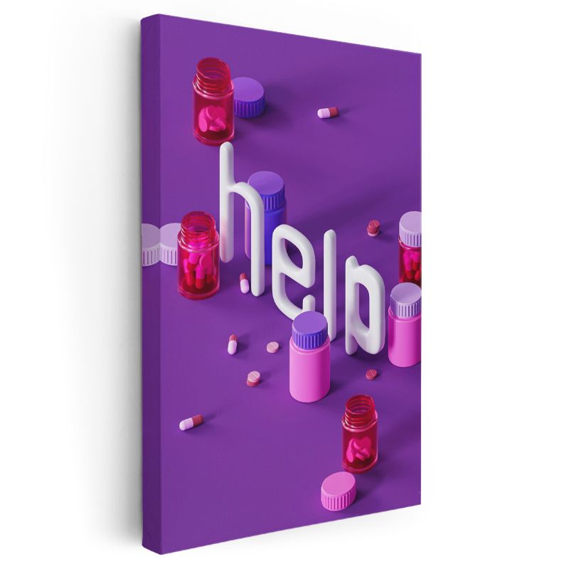 Help - 3D Tipografi İlaç Konsepti Kanvas Tablo